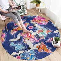 Hawaiian and Japanese Culture Together Round Carpet Hawaiian Archipelago Shape Sea Animals