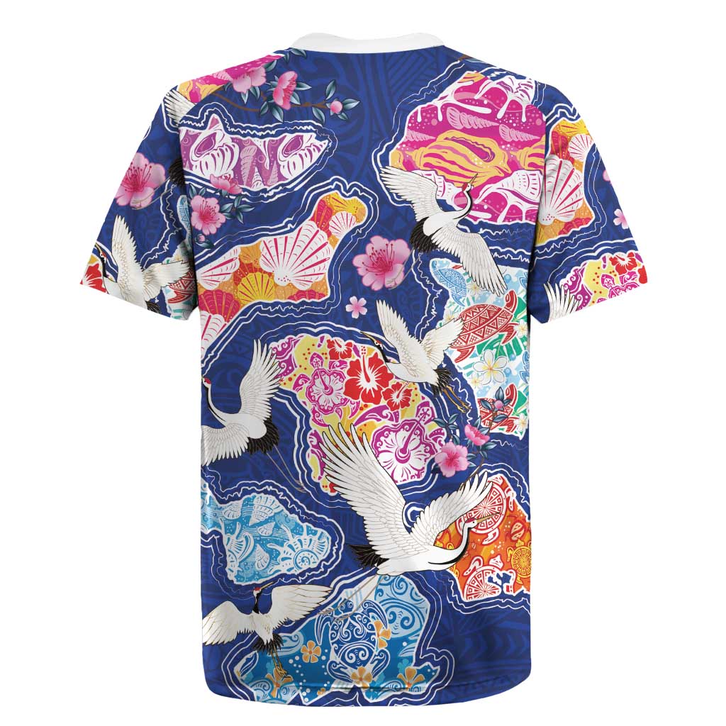 Hawaiian and Japanese Culture Together Rugby Jersey Hawaiian Archipelago Shape Sea Animals