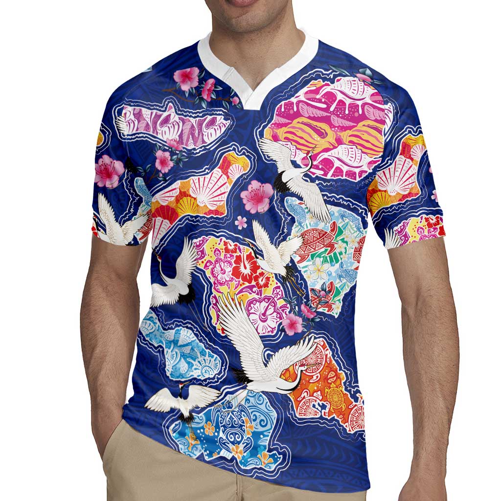 Hawaiian and Japanese Culture Together Rugby Jersey Hawaiian Archipelago Shape Sea Animals
