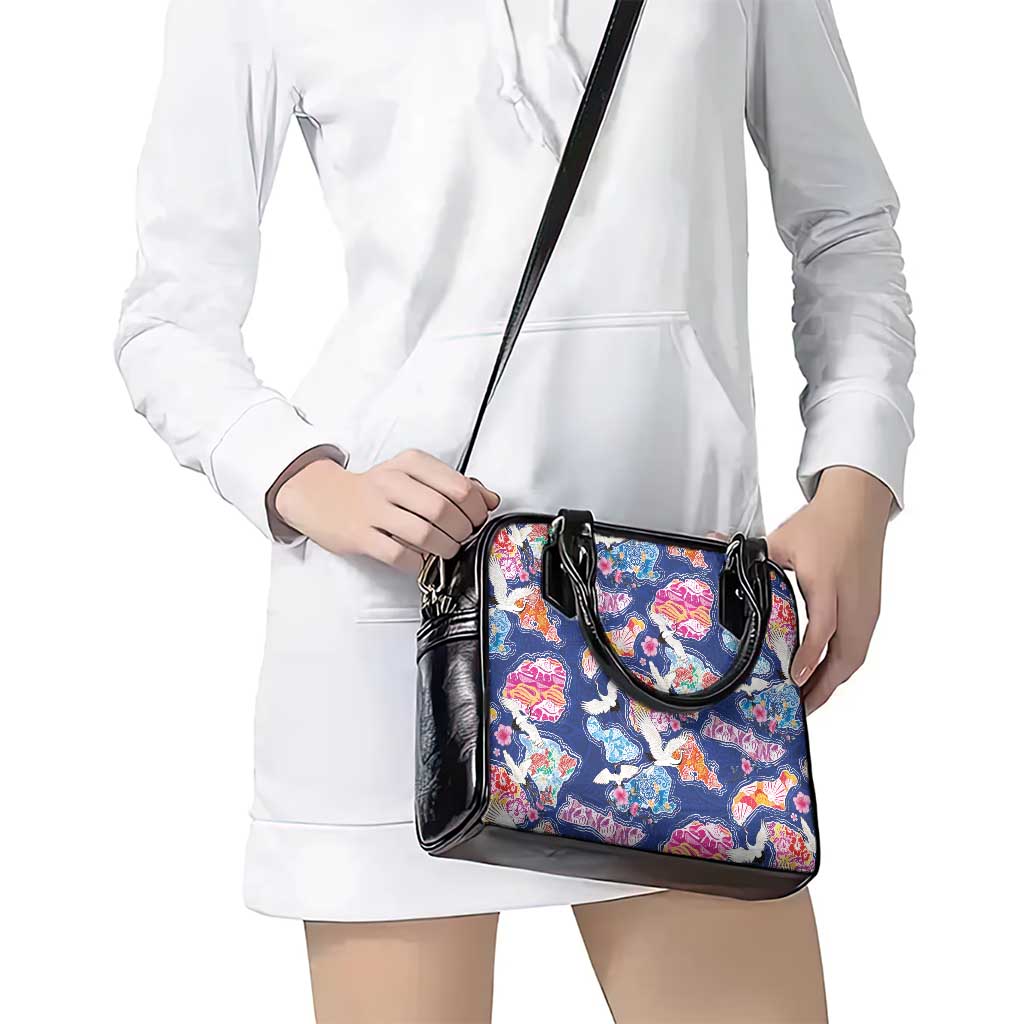 Hawaiian and Japanese Culture Together Shoulder Handbag Hawaiian Archipelago Shape Sea Animals
