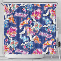 Hawaiian and Japanese Culture Together Shower Curtain Hawaiian Archipelago Shape Sea Animals
