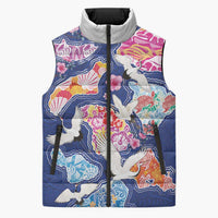 Hawaiian and Japanese Culture Together Sleeveless Puffer Jacket Hawaiian Archipelago Shape Sea Animals