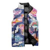 Hawaiian and Japanese Culture Together Sleeveless Puffer Jacket Hawaiian Archipelago Shape Sea Animals