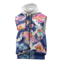 Hawaiian and Japanese Culture Together Sleeveless Zip Hoodie Hawaiian Archipelago Shape Sea Animals LT03 Multicolor - Polynesian Pride