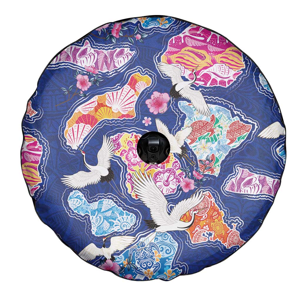 Hawaiian and Japanese Culture Together Spare Tire Cover Hawaiian Archipelago Shape Sea Animals