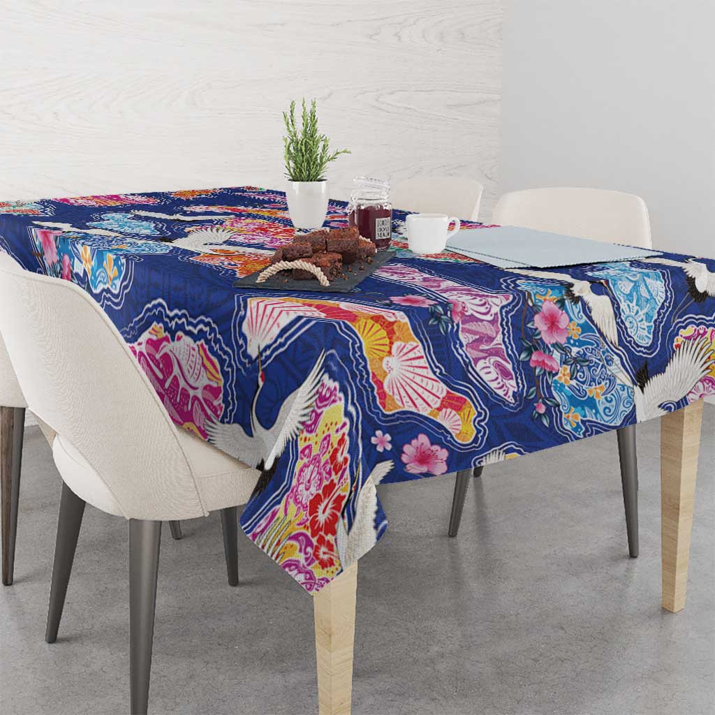 Hawaiian and Japanese Culture Together Tablecloth Hawaiian Archipelago Shape Sea Animals