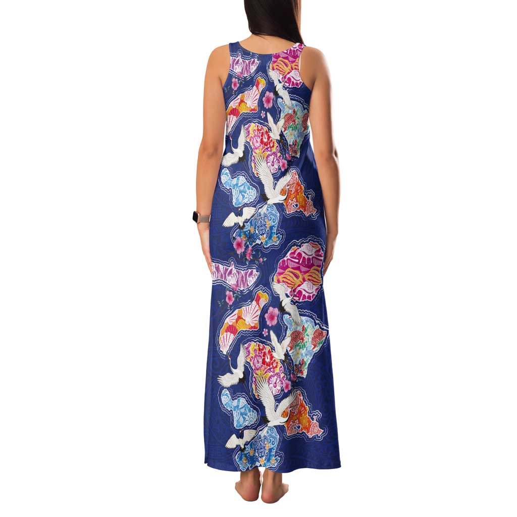 Hawaiian and Japanese Culture Together Tank Maxi Dress Hawaiian Archipelago Shape Sea Animals