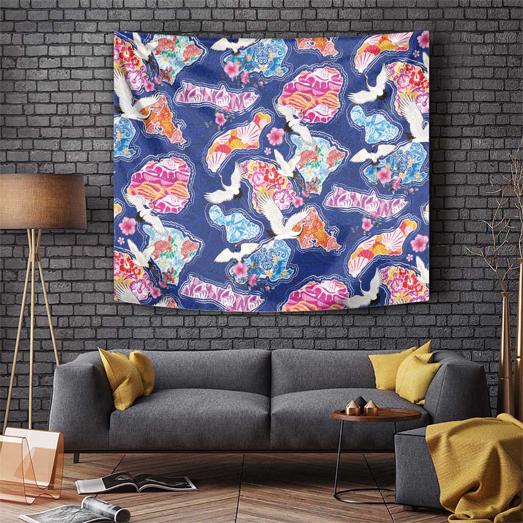 Hawaiian and Japanese Culture Together Tapestry Hawaiian Archipelago Shape Sea Animals