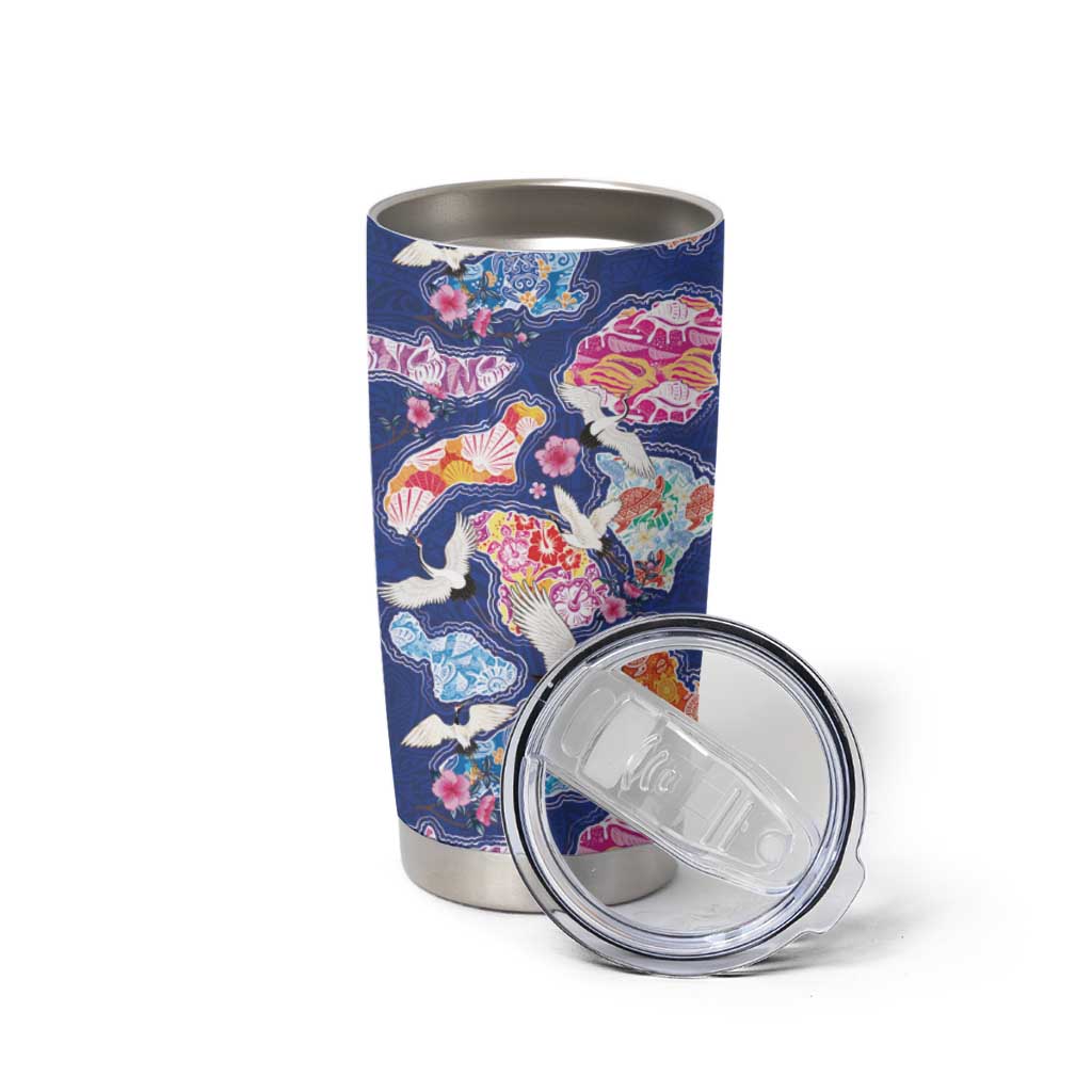 Hawaiian and Japanese Culture Together Tumbler Cup Hawaiian Archipelago Shape Sea Animals