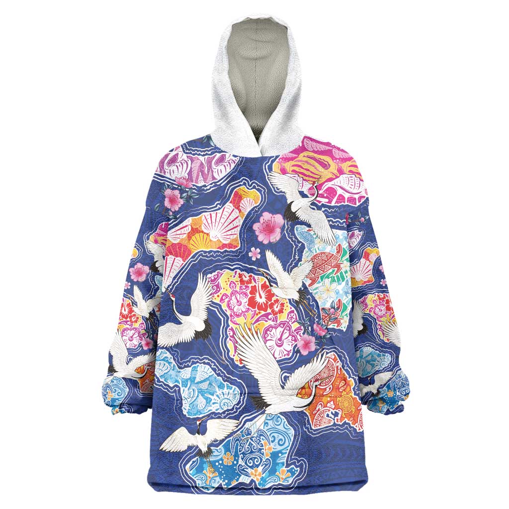 Hawaiian and Japanese Culture Together Wearable Blanket Hoodie Hawaiian Archipelago Shape Sea Animals LT03 One Size Multicolor - Polynesian Pride