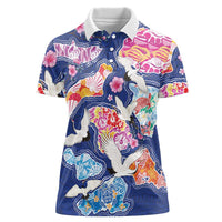 Hawaiian and Japanese Culture Together Women Polo Shirt Hawaiian Archipelago Shape Sea Animals LT03 Female Multicolor - Polynesian Pride