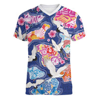 Hawaiian and Japanese Culture Together Women V-Neck T-Shirt Hawaiian Archipelago Shape Sea Animals LT03 Female Multicolor - Polynesian Pride
