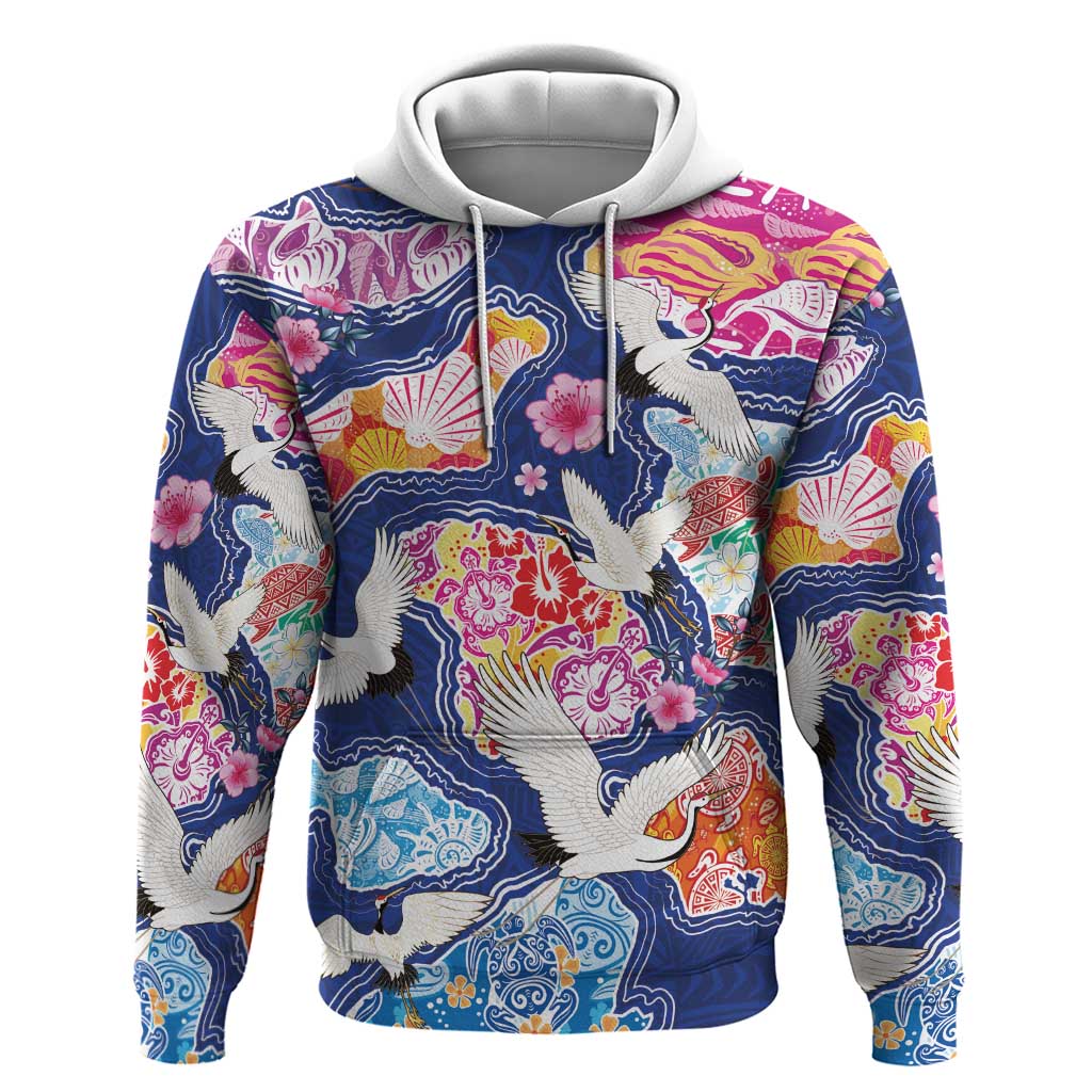 Hawaiian and Japanese Culture Together Zip Hoodie Hawaiian Archipelago Shape Sea Animals