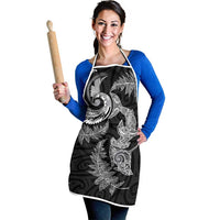 New Zealand Sea Animals with Maori Tribal Tattoo Apron Shark Manta Ray with Silver Fern Black LT03 - Polynesian Pride