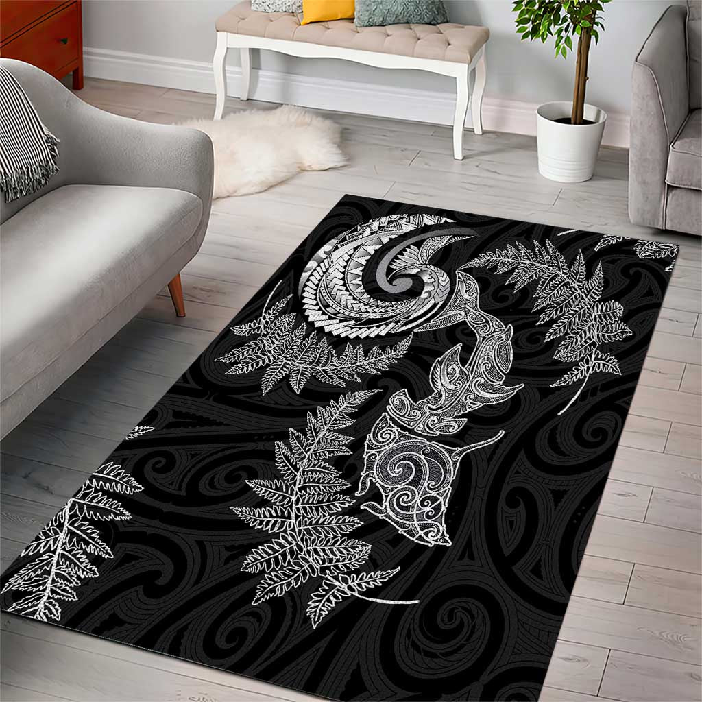 New Zealand Sea Animals with Maori Tribal Tattoo Area Rug Shark Manta Ray with Silver Fern Black LT03 - Polynesian Pride