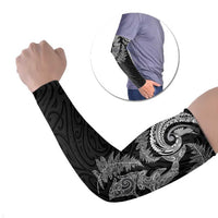 New Zealand Sea Animals with Maori Tribal Tattoo Arm Sleeves Shark Manta Ray with Silver Fern Black LT03 Set of 2 Black - Polynesian Pride