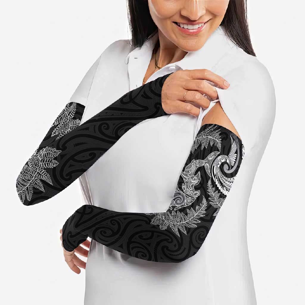 New Zealand Sea Animals with Maori Tribal Tattoo Arm Sleeves Shark Manta Ray with Silver Fern Black LT03 - Polynesian Pride