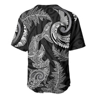 New Zealand Sea Animals with Maori Tribal Tattoo Baseball Jersey Shark Manta Ray with Silver Fern Black LT03 - Polynesian Pride