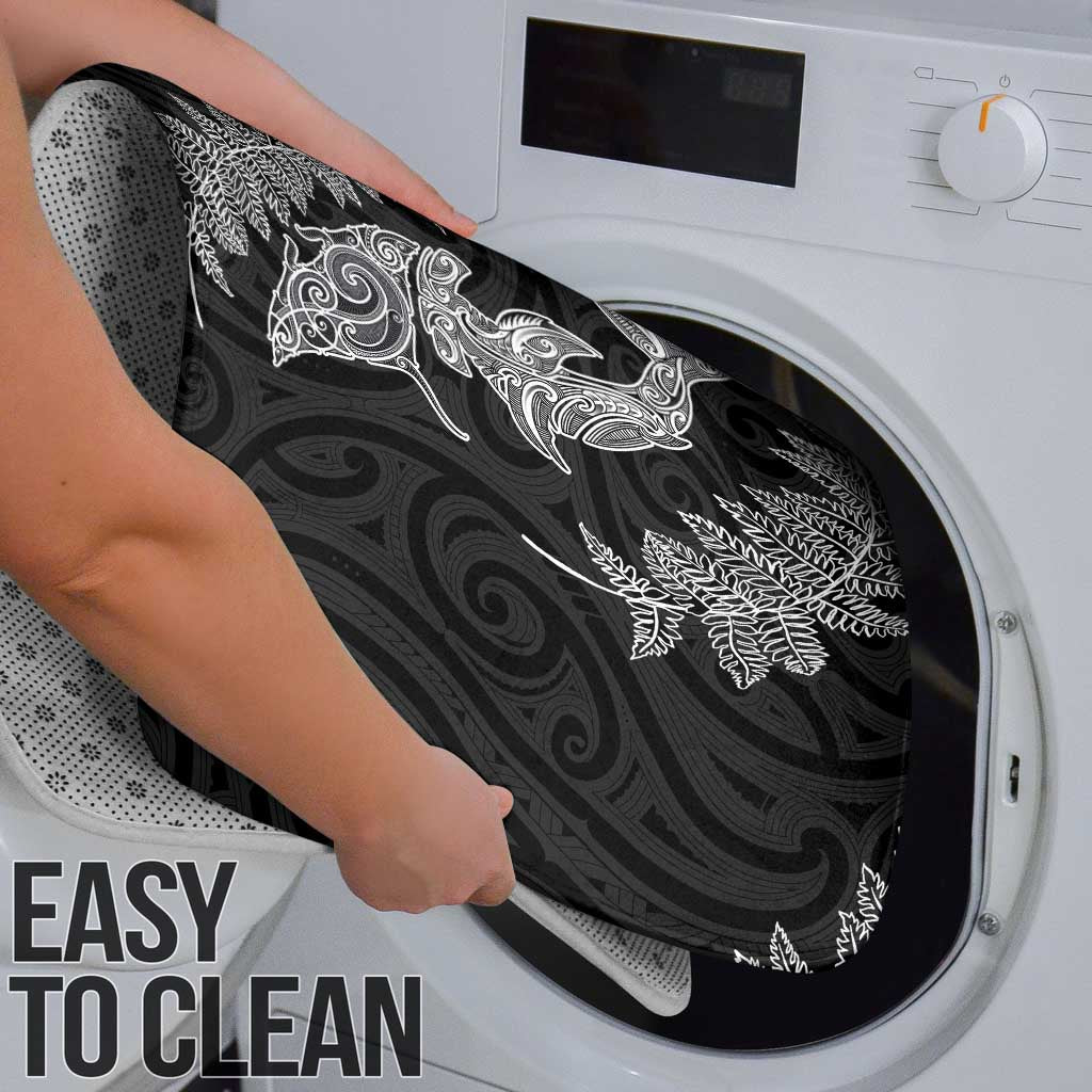 New Zealand Sea Animals with Maori Tribal Tattoo Bathroom Set Shark Manta Ray with Silver Fern Black LT03 - Polynesian Pride