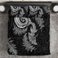New Zealand Sea Animals with Maori Tribal Tattoo Bedding Set Shark Manta Ray with Silver Fern Black LT03 Black - Polynesian Pride