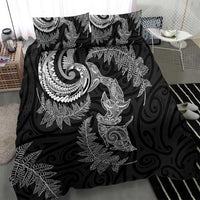 New Zealand Sea Animals with Maori Tribal Tattoo Bedding Set Shark Manta Ray with Silver Fern Black LT03 - Polynesian Pride