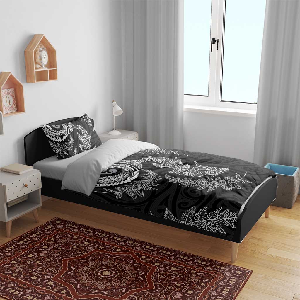 New Zealand Sea Animals with Maori Tribal Tattoo Bedding Set Shark Manta Ray with Silver Fern Black LT03 - Polynesian Pride