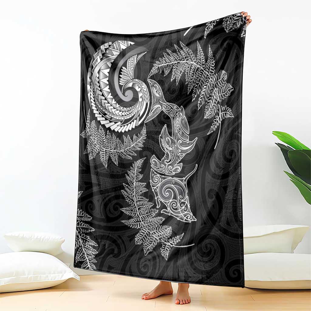 New Zealand Sea Animals with Maori Tribal Tattoo Blanket Shark Manta Ray with Silver Fern Black LT03 - Polynesian Pride