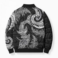 New Zealand Sea Animals with Maori Tribal Tattoo Bomber Puffer Jacket Shark Manta Ray with Silver Fern Black LT03 - Polynesian Pride