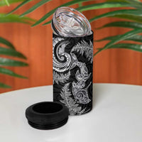 New Zealand Sea Animals with Maori Tribal Tattoo 4 in 1 Can Cooler Tumbler Shark Manta Ray with Silver Fern Black LT03 - Polynesian Pride