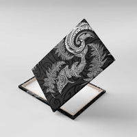 New Zealand Sea Animals with Maori Tribal Tattoo Canvas Wall Art Shark Manta Ray with Silver Fern Black LT03 With Frame Black - Polynesian Pride