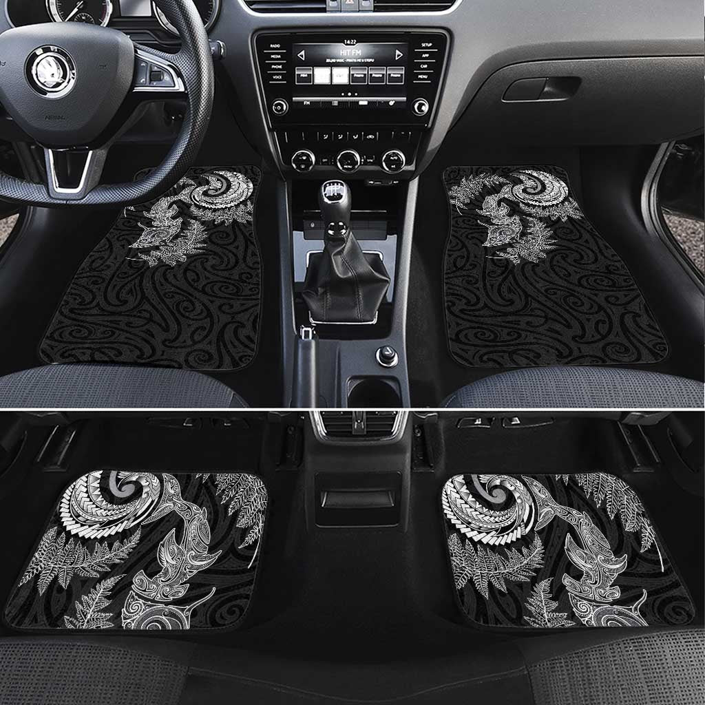New Zealand Sea Animals with Maori Tribal Tattoo Car Mats Shark Manta Ray with Silver Fern Black LT03 Set 4pcs Black - Polynesian Pride