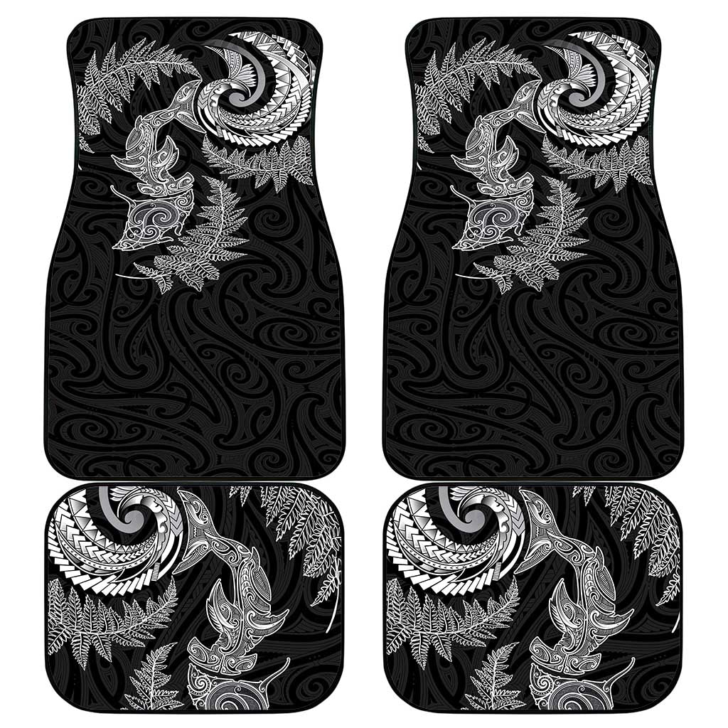 New Zealand Sea Animals with Maori Tribal Tattoo Car Mats Shark Manta Ray with Silver Fern Black LT03 - Polynesian Pride