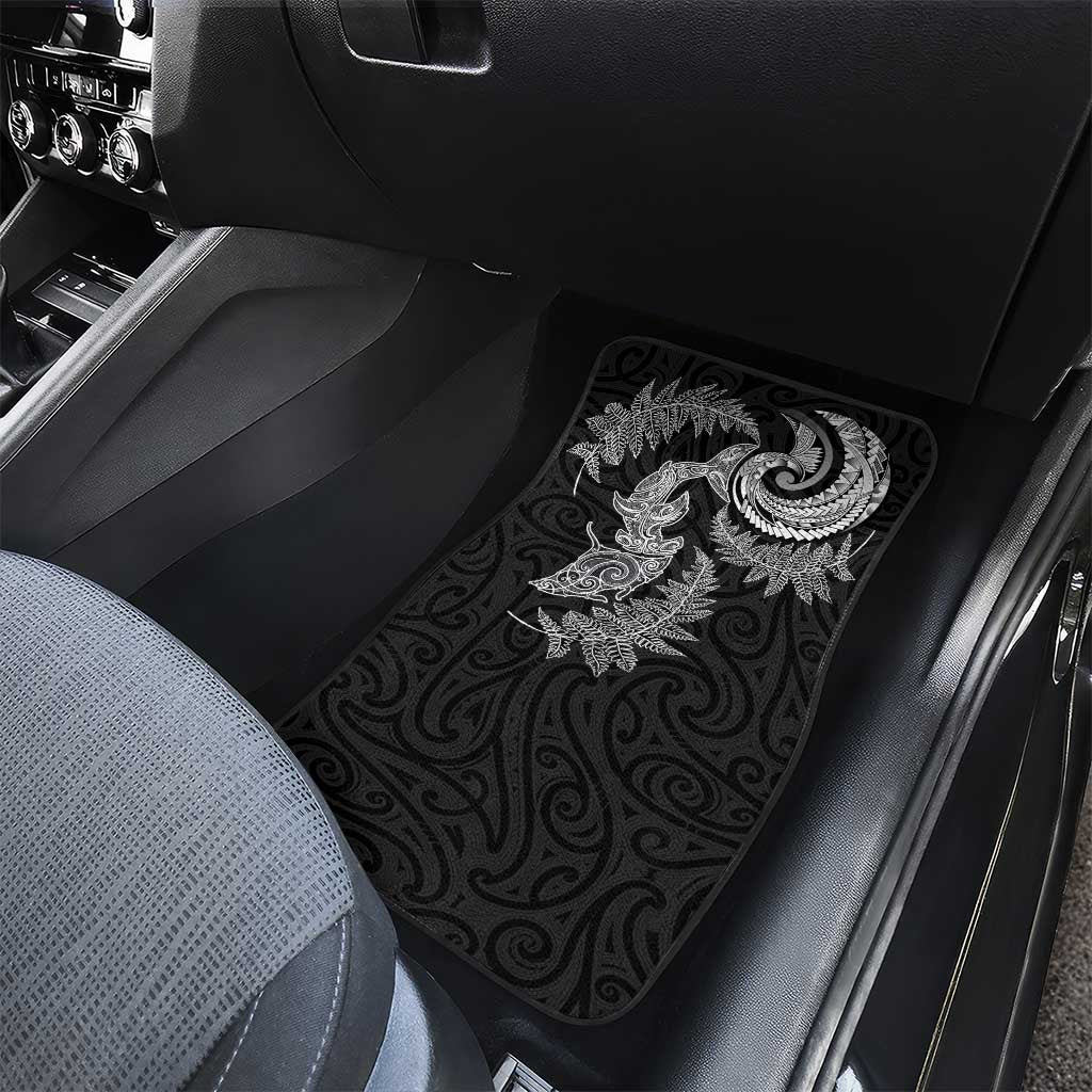 New Zealand Sea Animals with Maori Tribal Tattoo Car Mats Shark Manta Ray with Silver Fern Black LT03 - Polynesian Pride