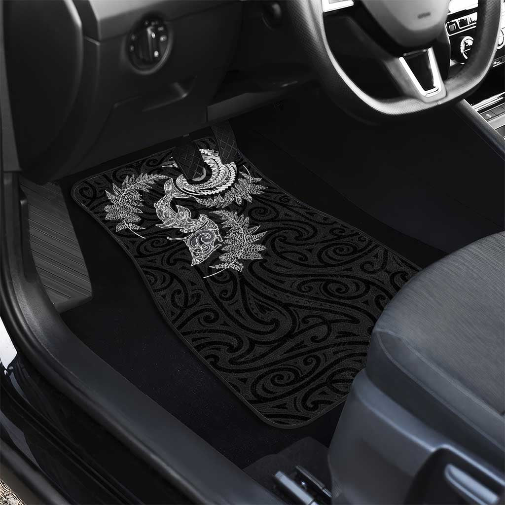 New Zealand Sea Animals with Maori Tribal Tattoo Car Mats Shark Manta Ray with Silver Fern Black LT03 - Polynesian Pride