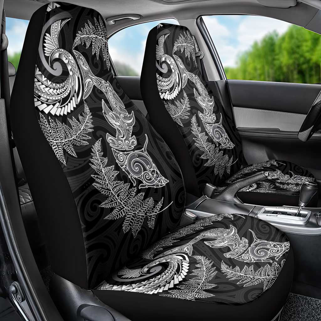 New Zealand Sea Animals with Maori Tribal Tattoo Car Seat Cover Shark Manta Ray with Silver Fern Black LT03 - Polynesian Pride