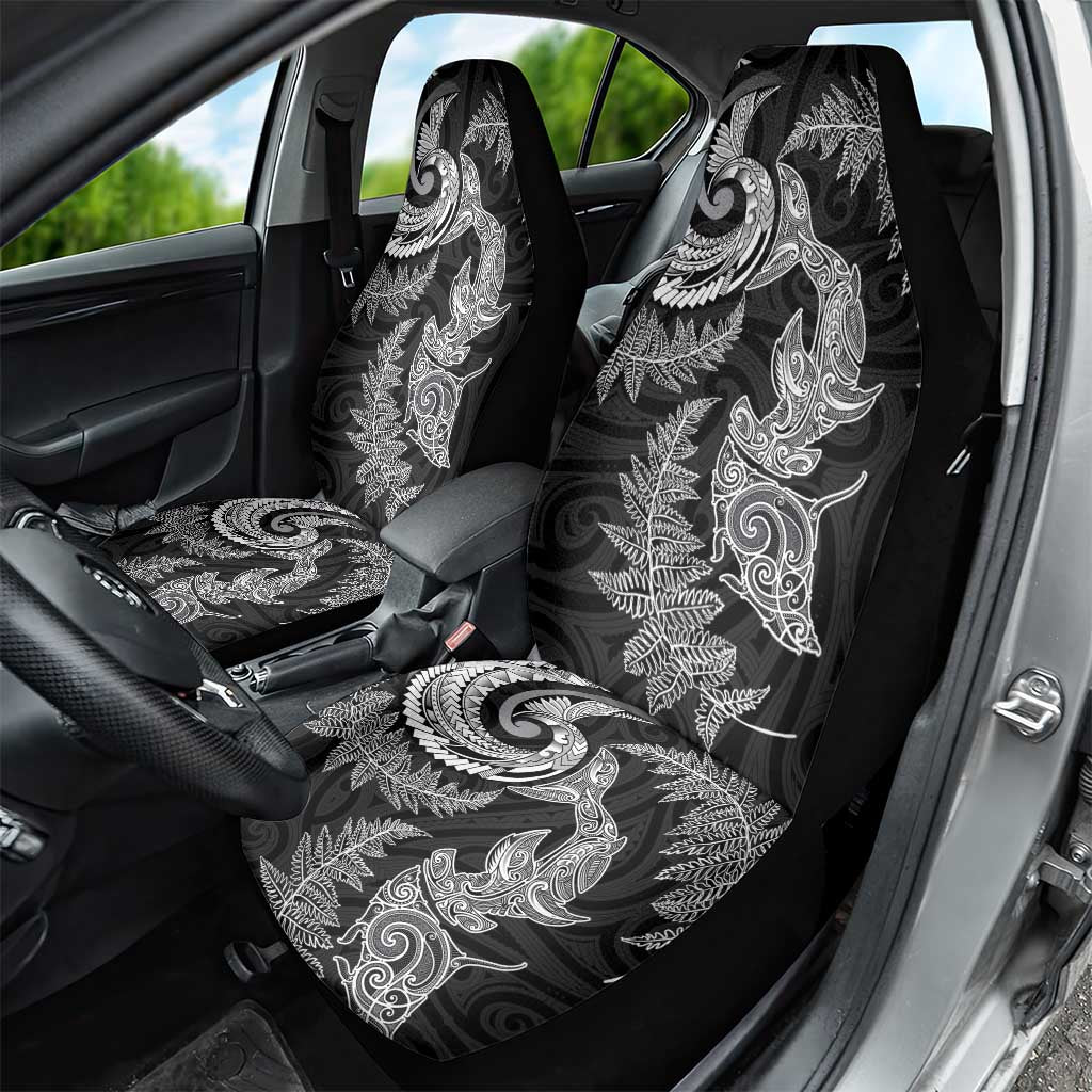 New Zealand Sea Animals with Maori Tribal Tattoo Car Seat Cover Shark Manta Ray with Silver Fern Black LT03 - Polynesian Pride