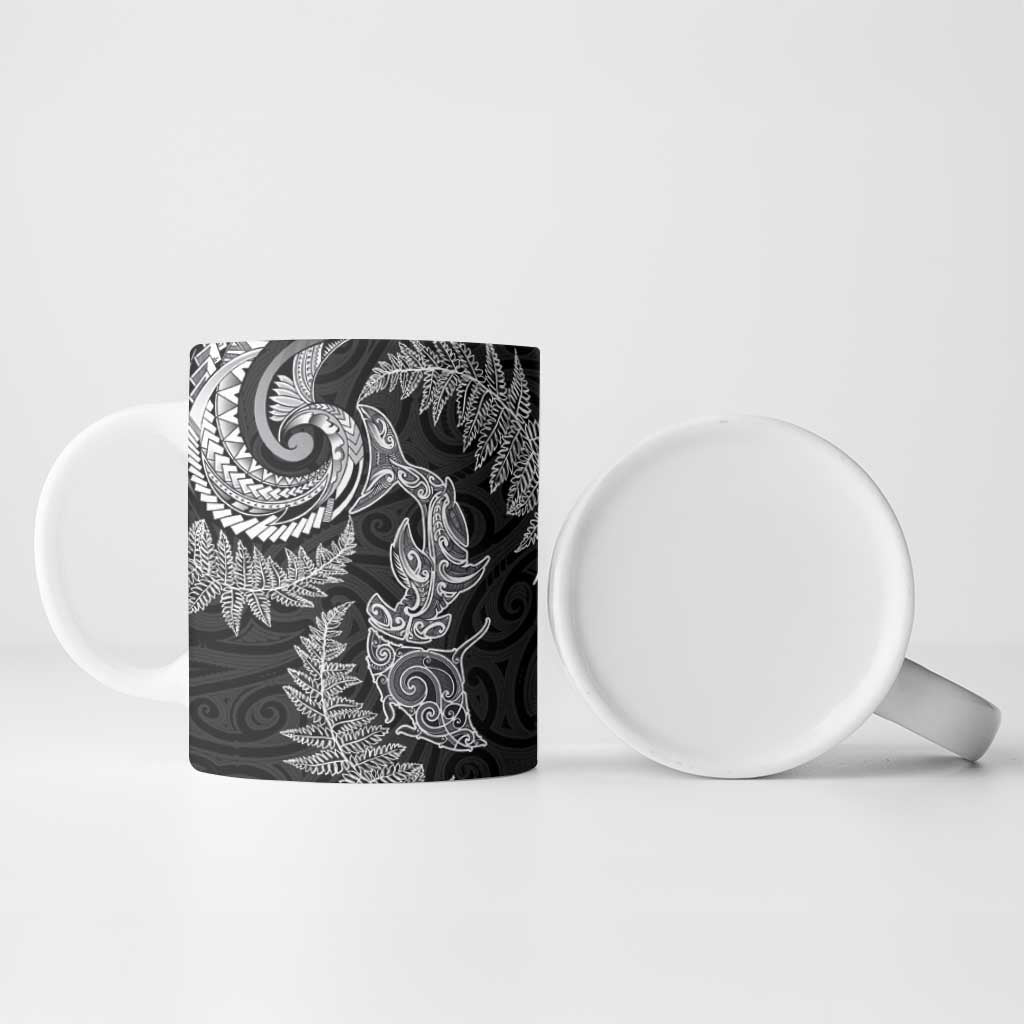 New Zealand Sea Animals with Maori Tribal Tattoo Ceramic Mug Shark Manta Ray with Silver Fern Black LT03 - Polynesian Pride