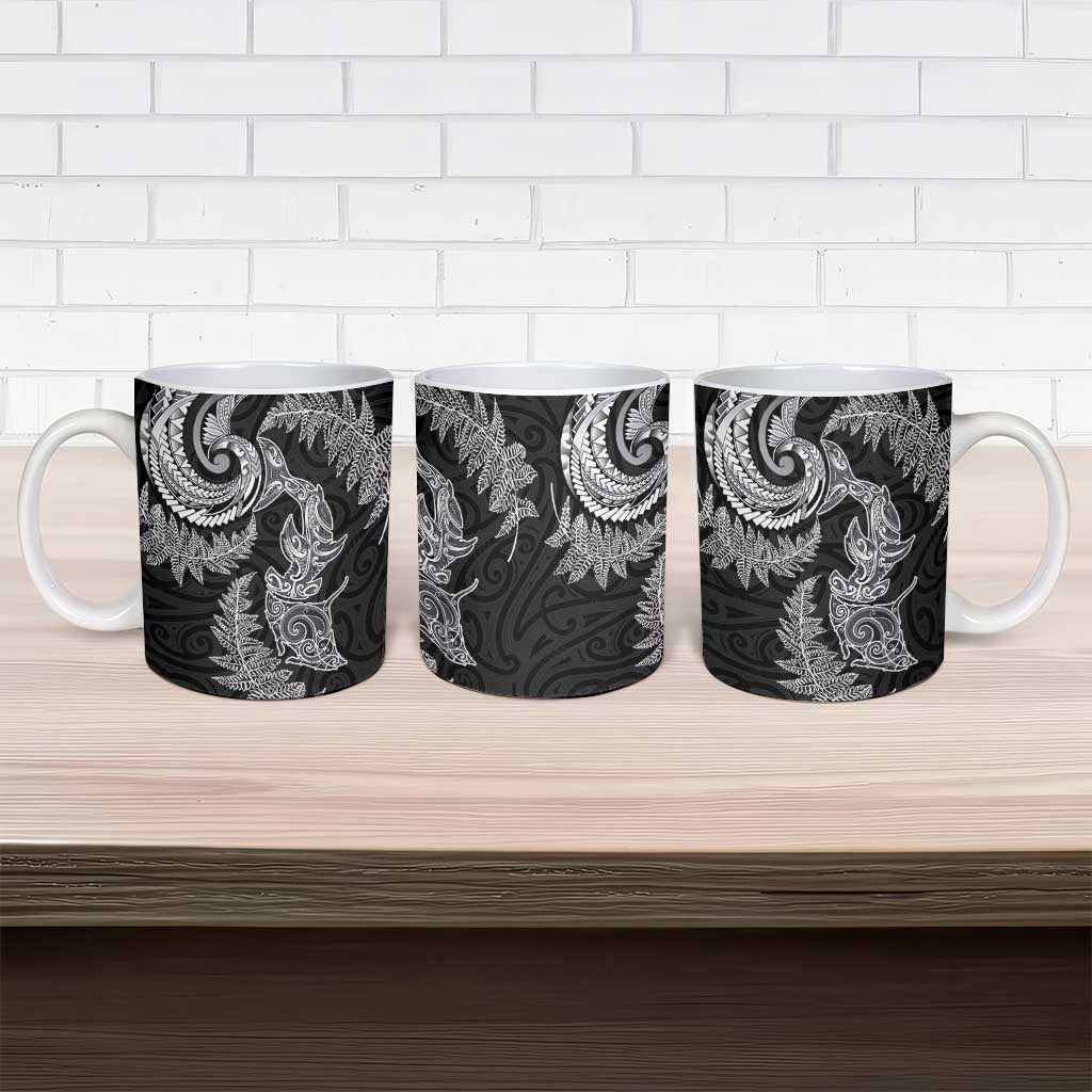 New Zealand Sea Animals with Maori Tribal Tattoo Ceramic Mug Shark Manta Ray with Silver Fern Black LT03 - Polynesian Pride