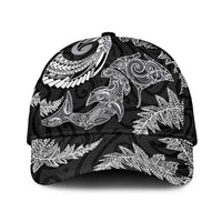 New Zealand Sea Animals with Maori Tribal Tattoo Classic Cap Shark Manta Ray with Silver Fern Black LT03 Universal Fit Black - Polynesian Pride