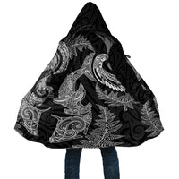 New Zealand Sea Animals with Maori Tribal Tattoo Cloak Shark Manta Ray with Silver Fern Black LT03 Unisex Black - Polynesian Pride