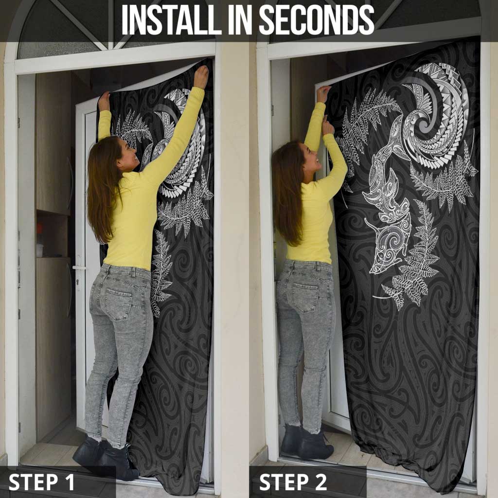 New Zealand Sea Animals with Maori Tribal Tattoo Door Cover Shark Manta Ray with Silver Fern Black LT03 - Polynesian Pride