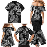 New Zealand Sea Animals with Maori Tribal Tattoo Family Matching Mermaid Dress and Hawaiian Shirt Shark Manta Ray with Silver Fern Black LT03 - Polynesian Pride