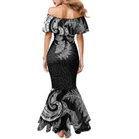 New Zealand Sea Animals with Maori Tribal Tattoo Family Matching Mermaid Dress and Hawaiian Shirt Shark Manta Ray with Silver Fern Black LT03 - Polynesian Pride