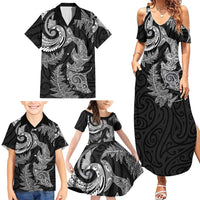 New Zealand Sea Animals with Maori Tribal Tattoo Family Matching Summer Maxi Dress and Hawaiian Shirt Shark Manta Ray with Silver Fern Black LT03 - Polynesian Pride