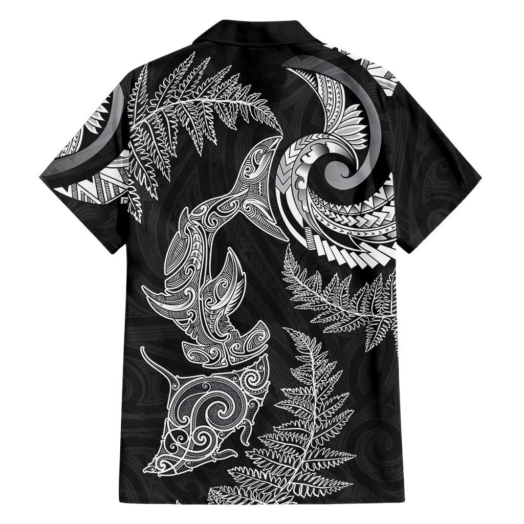 New Zealand Sea Animals with Maori Tribal Tattoo Family Matching Summer Maxi Dress and Hawaiian Shirt Shark Manta Ray with Silver Fern Black LT03 - Polynesian Pride