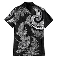 New Zealand Sea Animals with Maori Tribal Tattoo Family Matching Summer Maxi Dress and Hawaiian Shirt Shark Manta Ray with Silver Fern Black LT03 - Polynesian Pride