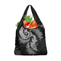 New Zealand Sea Animals with Maori Tribal Tattoo Grocery Bag Shark Manta Ray with Silver Fern Black LT03 1-pack One Size Black - Polynesian Pride