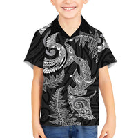 New Zealand Sea Animals with Maori Tribal Tattoo Hawaiian Shirt Shark Manta Ray with Silver Fern Black LT03 - Polynesian Pride
