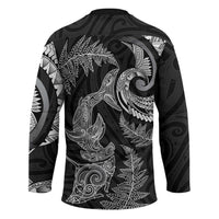 New Zealand Sea Animals with Maori Tribal Tattoo Hockey Jersey Shark Manta Ray with Silver Fern Black LT03 - Polynesian Pride