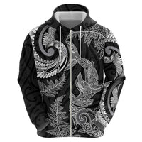 New Zealand Sea Animals with Maori Tribal Tattoo Hoodie Shark Manta Ray with Silver Fern Black LT03 - Polynesian Pride